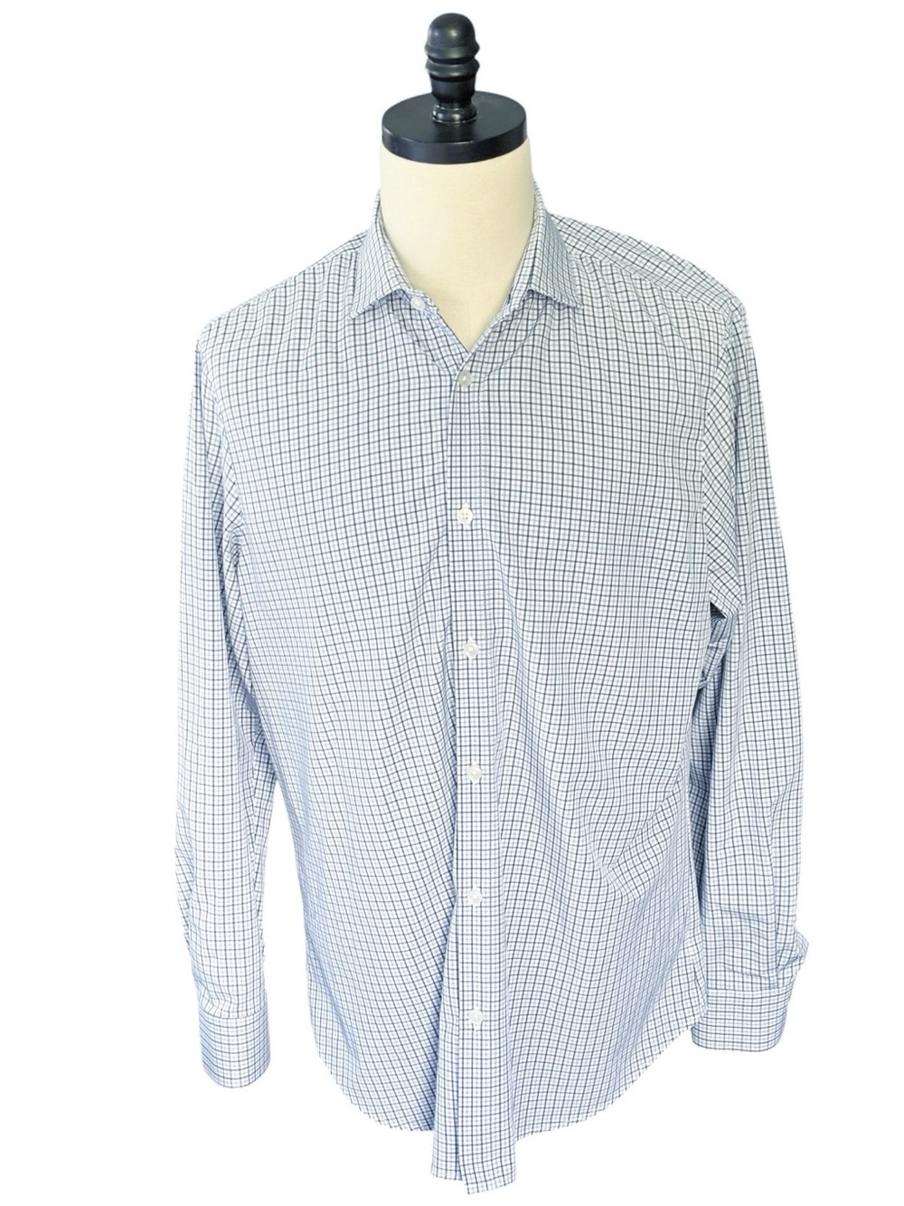 Mizzen + Main Leeward Navy/Purple plaid check standard fit dress shirt | Medium